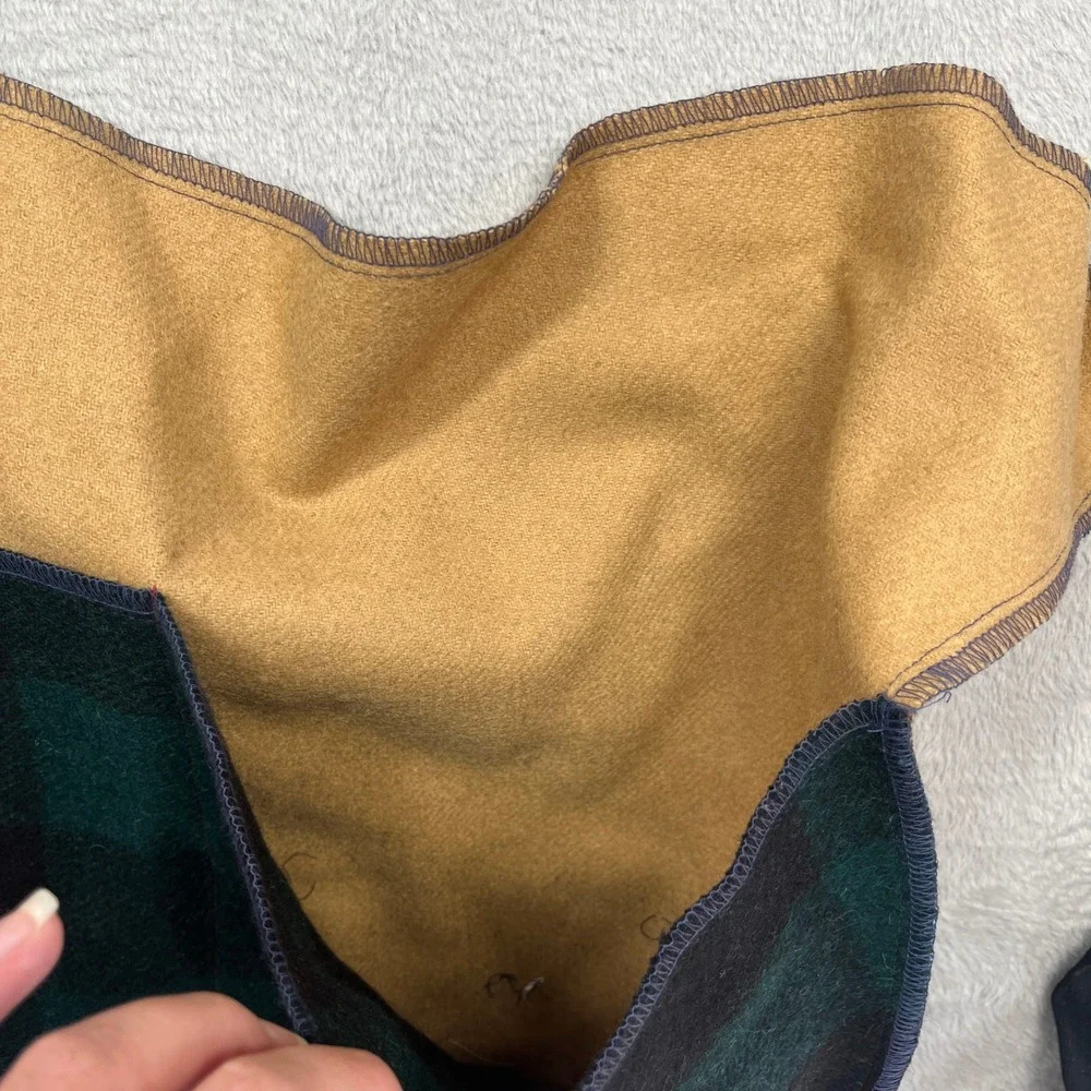 Handmade Wool Half Apron Tan Green Black Buffalo Plaid Colorblock Rustic